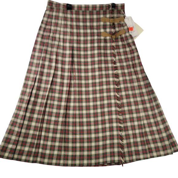 Susan Bristol Tartan Plaid Pleated Midi Skirt Size 14P Fringed Kilt Deadstock US - Picture 1 of 10
